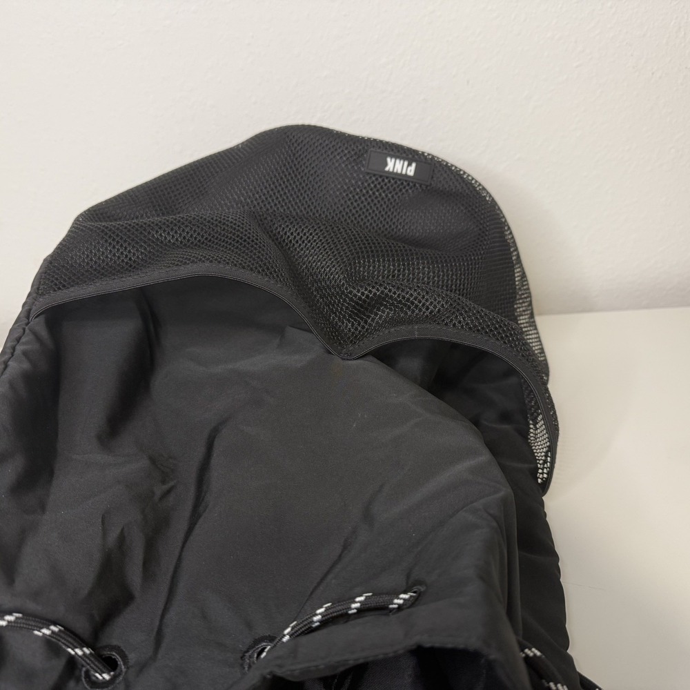 Victoria Secret PINK Draw String Mesh Pocket BAG Backpack BLACK GYM SCHOOL - Picture 6 of 10
